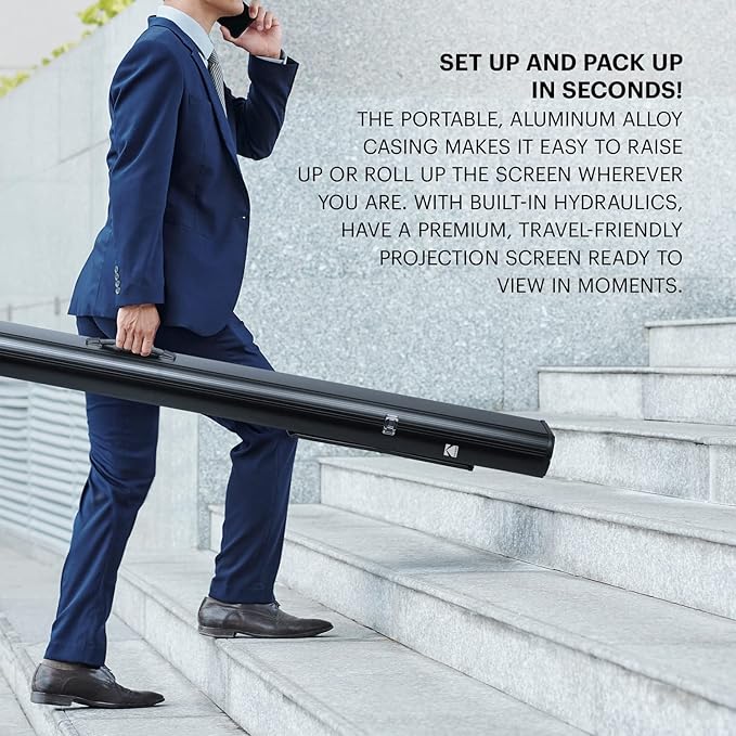Kodak Portable Projector Screen | 60” Indoor & Outdoor 16:9 Video Projection Surface & Stand with Carry Handle | 1080p, 4K/8K UHD, 3D & HDR Ready | Fast Setup for Movies, Office Presentations & More