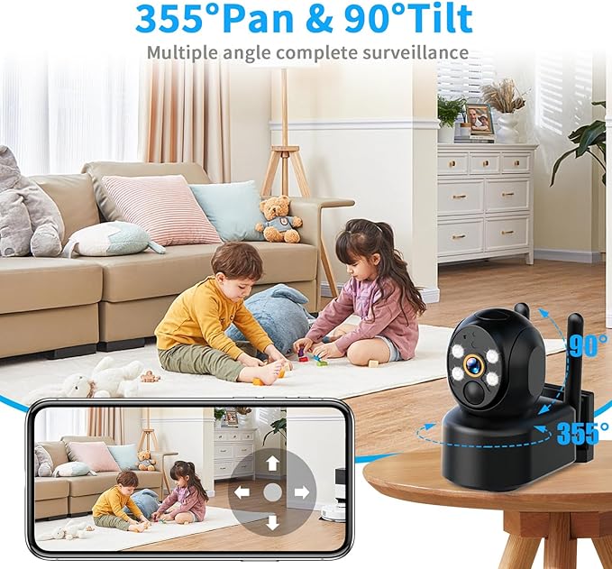 WiFi Security Camera Wireless Outdoor 2 Packs,360° PTZ Solar Camera Outdoor Wireless for Home Security,Work with Alexa,AI Motion Detection,PIR Siren,Cloud & SD Card Storage, 2-Way Audio