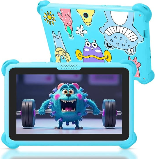 Kids Tablet 7 inch Tablets for Kids, 32GB Android Toddler Tablet with Case Included, WiFi, Bluetooth, IPS Screen, Parental Control, GMS Educational Children's Learning Tablets for Boys Girls (Blue)