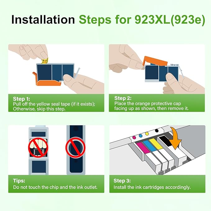 923 923XL Ink Cartridges Combo Pack with Chip: Replacement for HP Printers Ink 923e 923 923XL for HP923 OfficeJet Pro 8130e 8135e 8138e 8139e 9130 8125e 8122e 8120 8124e Printer（4 Pack B/C/M/Y