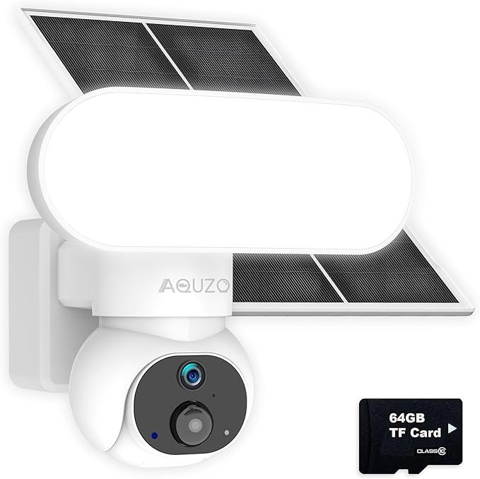 Solar Floodlight Camera with 1500LM Bright Lights-2K Wireless Outdoor Security PT Cam, Motion Activated Color Night Vision Illuminates Entire Yard & Driveway, No Monthly Fee, 64GB SD Card Included