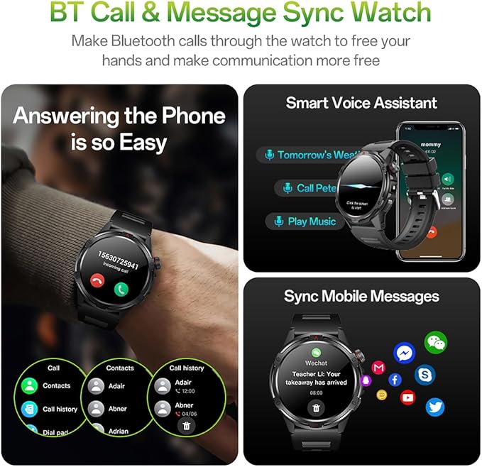 AOLON Smart Watch for Men (Answer/Make Call with 1.43'' AMOLED Display, IP68 Waterproof, 30+ Days Battery Life with100+Sport Modes Fitness Watch, Compass, Heart Rate, SPO₂ & Sleep Monitor（Black）