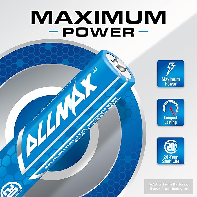 Allmax AAA Maximum Power Lithium Batteries (12 Count) – Longest Lasting, Leakproof, 20-Year Shelf Life, Ultimate Performance (1.5V)