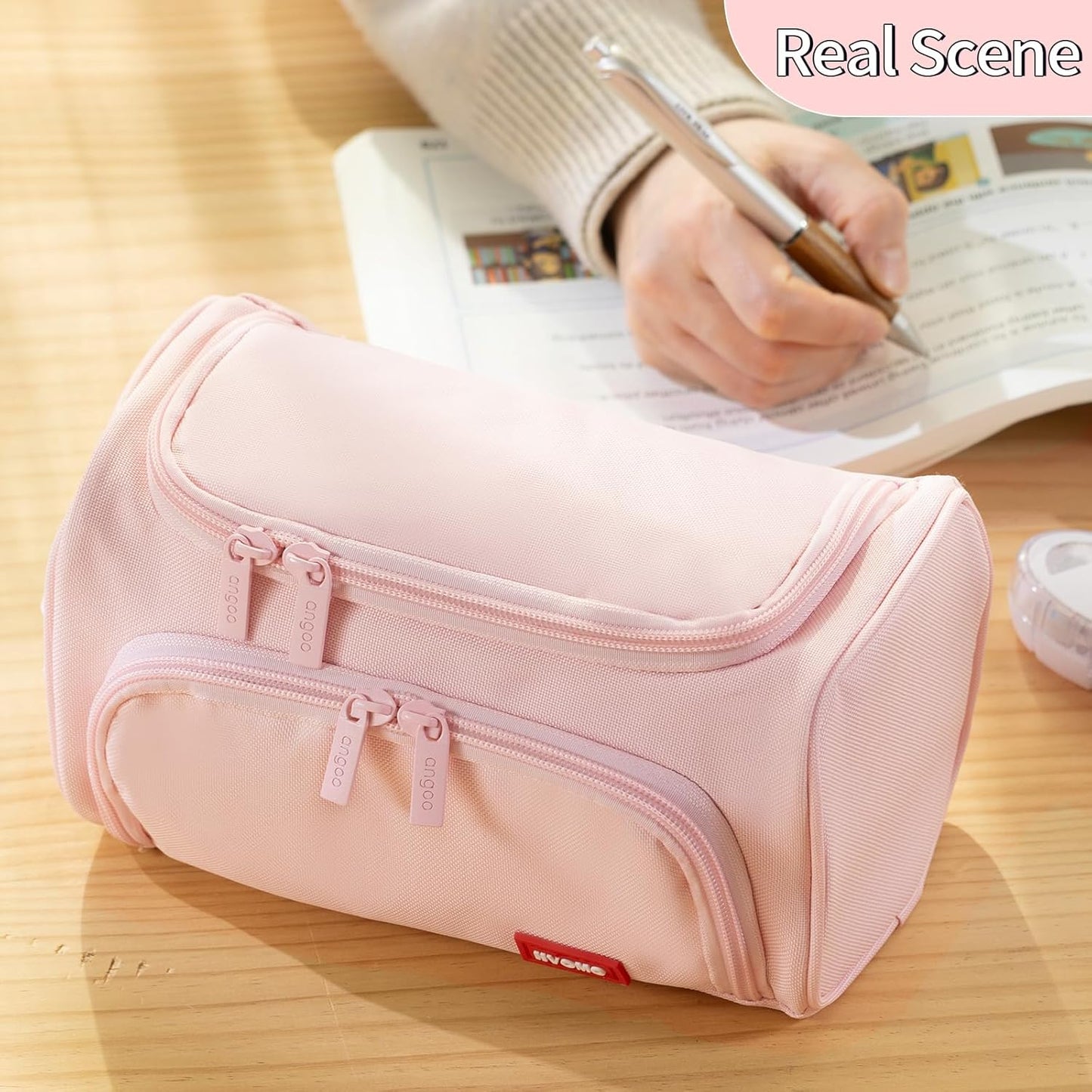 HVOMO Big Capacity Pencil Case High Large Storage Pouch Marker Pen Case Travel Simple Stationery Bag School College Office Organizer for Teens Girls Adults Student（Pink）