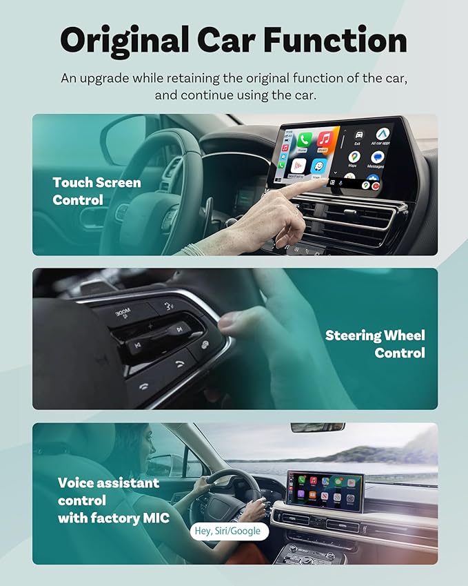 OTTOCAST Mini 3.0 Black 2-in-1 Wireless CarPlay & Android Auto Adapter – Plug & Play for iPhone/Android, Dual-Phone Memory, Dual-Band WiFi (2.4/5GHz), Auto-Reconnect
