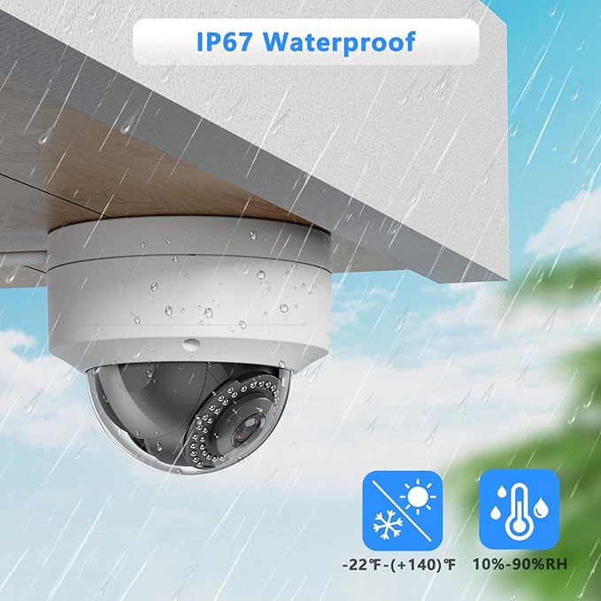 Real HD 6MP PoE IP Vandal Dome Security Camera Outdoor, 2.8mm Wide Angle, H.265, IP67 IK10, Support Firmware Upgrade, Compatible with NVR, NDAA Compliant