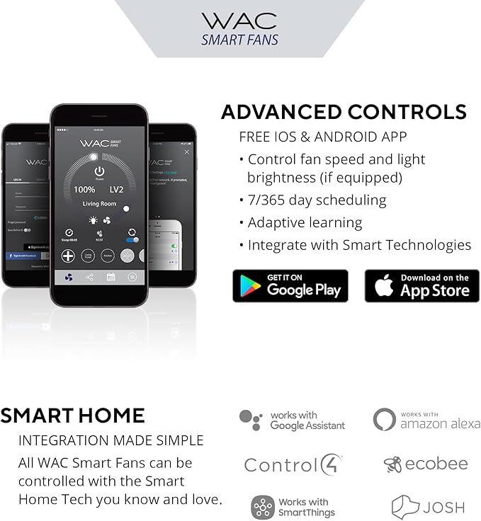 Mocha Indoor/Outdoor 3-Blade Smart Compatible Ceiling Fan 54in Matte White with Remote Control and Wall Cradle. Works with iOS/Android, Alexa, Google Assistant, Samsung SmartThings, and Ecobee.
