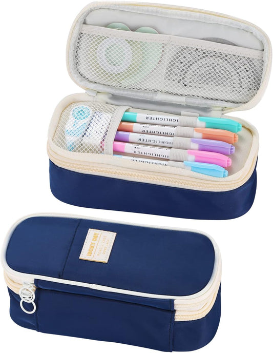 Dugio Big Pencil Case for Boys Organizer Pencil Bag with Zipper Pencil Pouch for School Teens Kids Aesthetic Large Pencil Pouch Blue