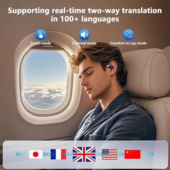 Translation Earbuds Real Time - AI 144 Language Translator Earbuds, Audifonos Traductores Inglés Español, 3-in-1 Translating Device, Translate Ear Buds for Travel Business Learning with Charging Case