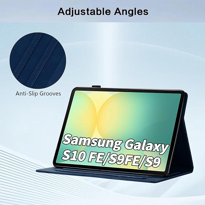 Case for Samsung Galaxy Tab S10 Lite/S10 Fe/S9 Fe 10.9" /S9 11" Tab Cases Multi-Angle Viewing Smart Stand with Pocket Auto Wake/Sleep PU Leather Tablet Flip Folio Cover Blue