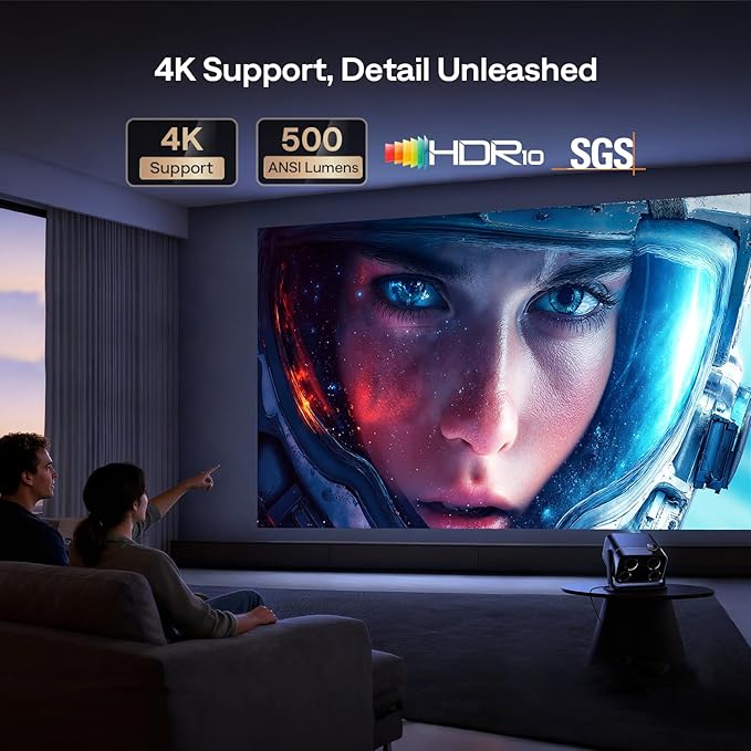 Aurzen BOOM mini Google TV Movie Projector with WiFi and Bluetooth, Voice Control, Family Mode, 20W Dolby Audio, Real-Time Focus, 4K Supported Smart Portable Home Theater Projector Outdoor, Black