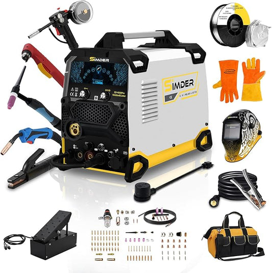 SSIMDER SD-4050 10 in 1 Aluminum Welder&Plasma Cutter and Spool Gun/Foot Pedal/Welding Helmet/Welding Gloves/Tool Bag/Flux Cored &Aluminum Welding Wire/MIG TIG Cut CONSUMABLES