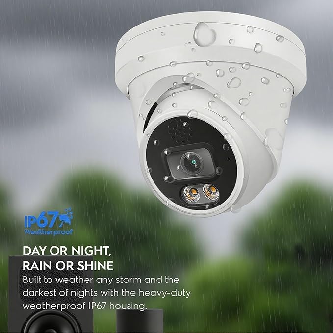 Real HD 8MP 4K PoE IP Full Color Night Vision Security Camera Outdoor, 2.8mm Wide Angle 105° FOV, H.265, Waterproof IP67, Metal Housing Turret Dome IP Camera, NDAA Compliant