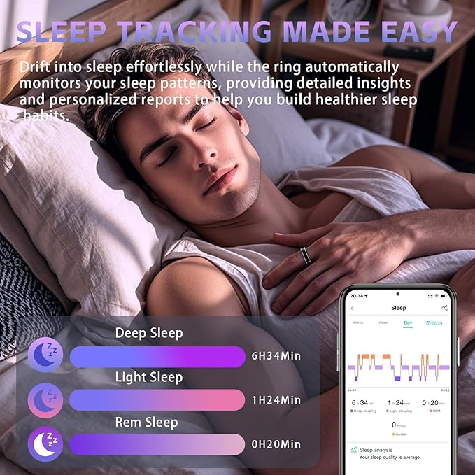 Smart Ring for Men Women – Fitness Tracker Ring with Heart Rate, SpO2, Blood Pressure, Sleep Monitoring, Step & Calorie Counter, No Subscription Fee, iOS & Android Compatible (Black, 12)