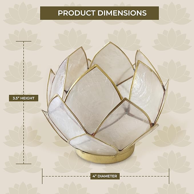 Blooming Lotus Capiz Shell Tealight Candle Holder, Handcrafted Decorative Tea Light Candleholder with Translucent Flower Petals for Ambient Illumination and Natural Elegance, Natural