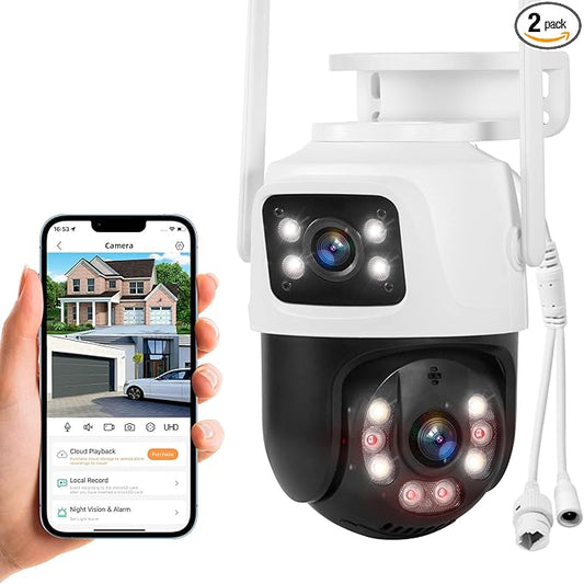 Fuers 6MP Wireless Security Camera, Surveillance Cameras Dual Lens Linkage,360°View,Human Detection,Auto Tracking,Light Alarm,Night Vision,Two-Way Audio,Outdoor Indoor IP66 WiFi Camera