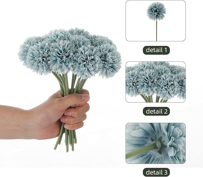 Kimura's Cabin 20Pcs Fake Mums Flowers Artificial Silk Chrysanthemum Ball Flower for Wedding Party Home Kitchen Table Core DIY Decoration Bouquets (Dark Blue)