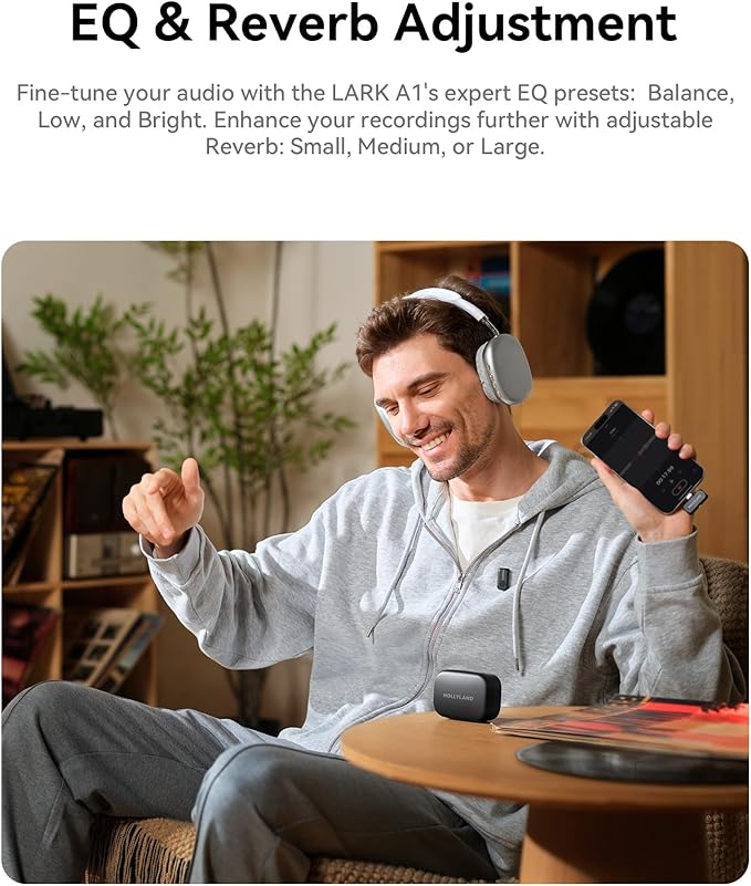 Hollyland Lark A1 Wireless Mini Microphone for iPhone & Android, 48kHz/24-bit, 3-Level Intelligent Noise Cancel, Microphone for YouTube, Podcast, Vlogging (Black, 2TX + 2RX + Charging Case)