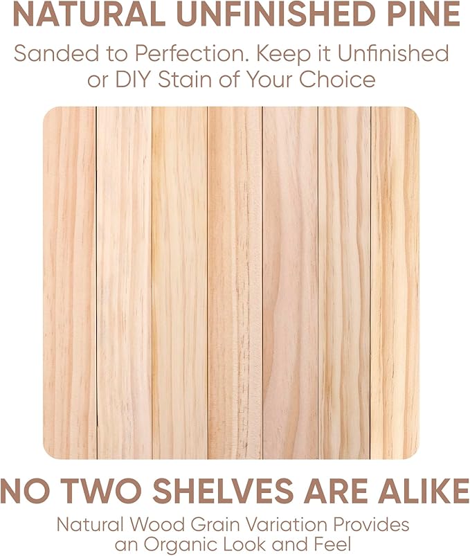 Homeforia Wood 48 inch Floating Shelf, High End Solid Natural Wood 48inch Floating Shelves for Wall Mounted, Unfinished Wooden Large Floating Shelves, Heavy Duty Bracket, 48 X 6.5 X 1.75 in, Set of 2