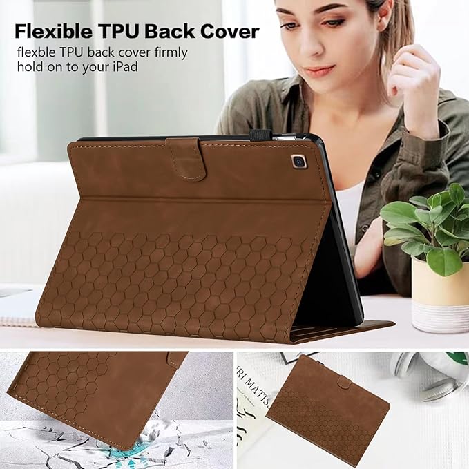 Case for Samsung Galaxy Tab A 10.1 2019 Model SM-T510/T515, Multi-Angle Viewing Smart Stand with Pocket PU Leather Tablet Cases Flip Folio Cover Brown