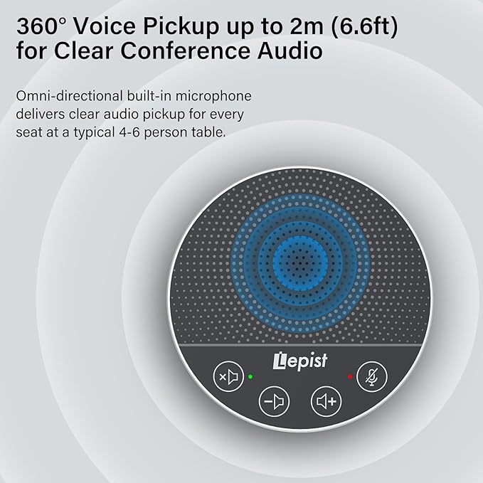 USB Speakerphone,Conference Microphone for Home Office, Omnidirectional Desktop PC Speaker with 360° Voice Pickup, Noise Cancelling, Plug & Play for Zoom/Teams/Skype, Webinar,Online Classes