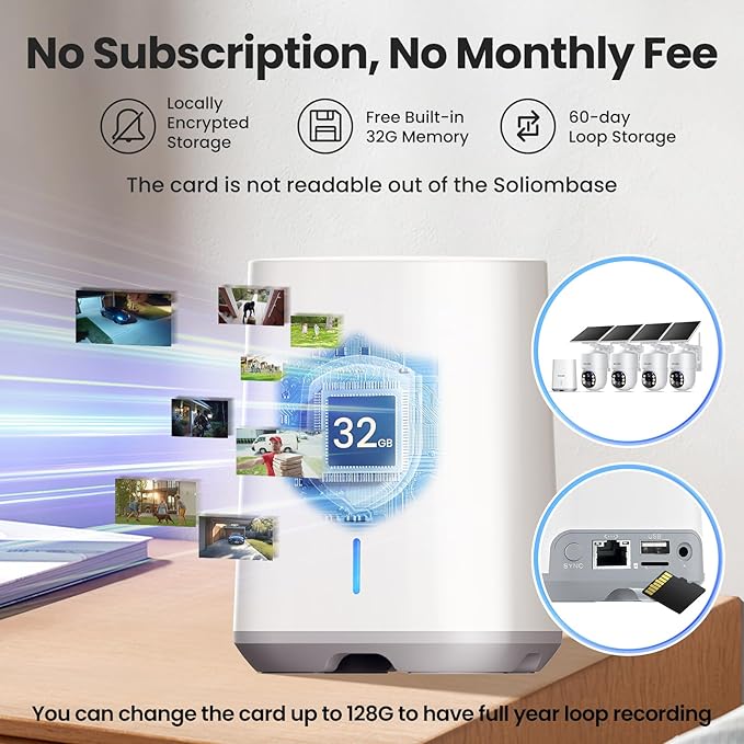 SOLIOM- 5MP Security Cameras Wireless Outdoor, No Subscription,4-Cam Pack, Solar Powered Home Security Camera with 360° Auto Tracking, Pan & Tilt, 3K Color Night Vision,5G & 2.4G Router Compatible