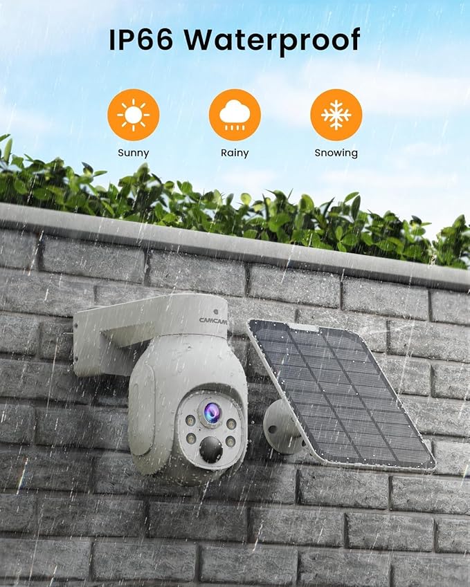 CAMCAMP Wireless Security Camera System, Solar Powered PTZ 6 Cam-kit Camera Security System, 500GB HDD, 4MP NVR,Easy Installation, Color Night Vision, 2 Way Audio, 2.4G & 5G WiFi for Home Outdoor