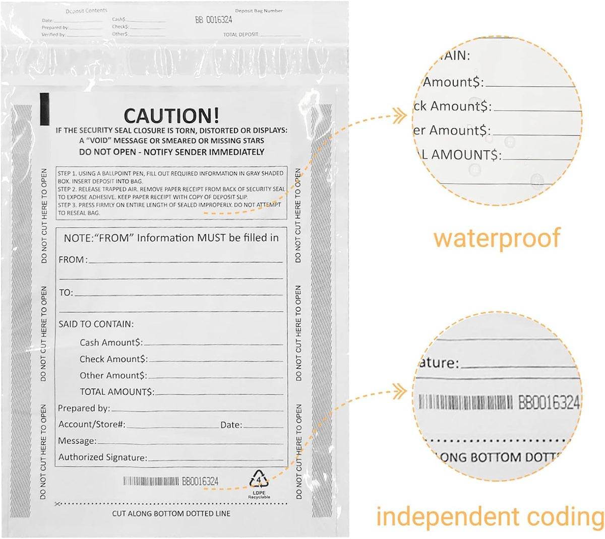 10 x 13 Inch Deposit Bags Security Pocket Bank Deposit Envelopes (White, 100 Pack)