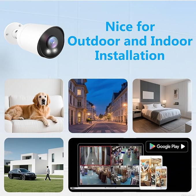 Real HD 8MP 4K PoE IP Full Color Night Vision Security Camera Outdoor, 2.8mm Wide Angle 105° FOV, H.265, Waterproof IP66, Metal Housing Bullet IP Camera, NDAA Compliant