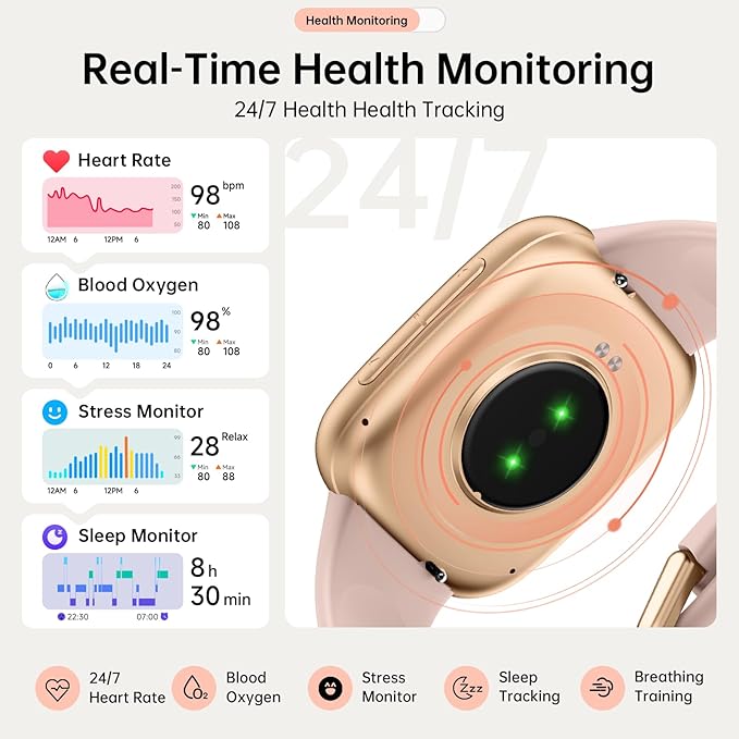 Latest Smart Watches for Women & Men - Performance Upgraded, 1.85-inch AMOLED HD Display (390x450), 12-Day Battery Life, 3ATM Waterproof (30m), Call, Health Monitoring, Fitness Tracker (Pink)