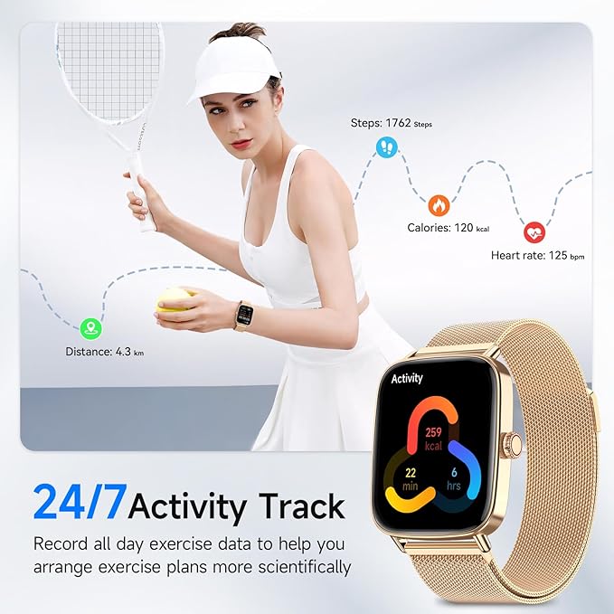 Smart Watch for Men Women, 1.85" HD Smartwatch Compatible iPhone/Samsung/Android (Answer/Make Calls), 100+ Sport Modes Fitness Tracker with Heart Rate/Sleep/SpO2 Monitor, IP68 Waterproof, Metal Band