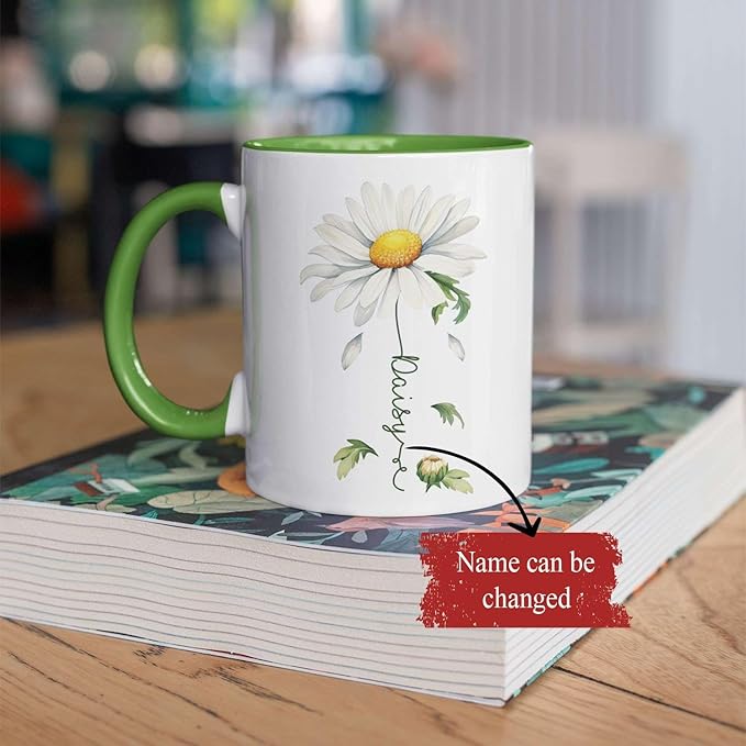 Lovely Daisy Flower Ceramic Mug, Customized Name On Floral Coffee Cup, Personalized Floral Accent Mug 11oz 15oz, Custom Daisy Lover Cup, Gift For Friend And Coworker, Novelty Daisy Mug