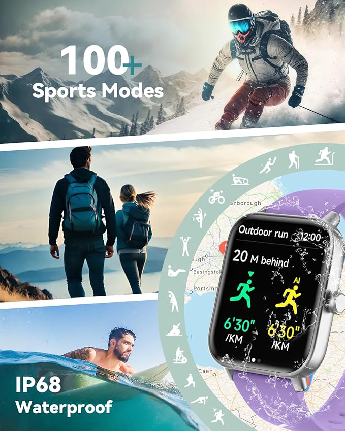 Smart Watches for Women/Men, Smart Watch for Android Phones and iPhone Compatible, Alexa Built-in, 1.8" Fitness Watches for Women, IP68 Waterproof /Bluetooth Call, Heart Rate/Sleep Monitor, Purple