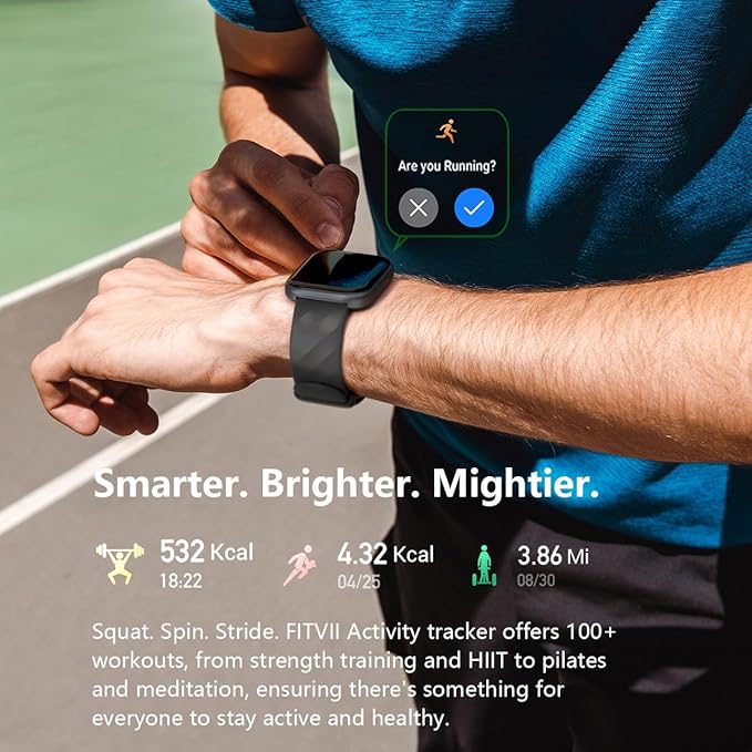FITVII Health & Fitness Tracker (Answer/Make Calls), Smart Watch with 24/7 Heart Rate and Blood Pressure, Sleep Tracking, Blood Oxygen Monitor, 120+ Sport Modes Activity Tracker for Women Men