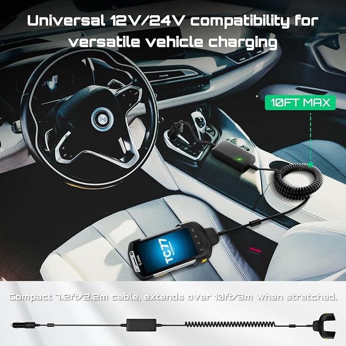 Fast Charging Car Charger Cable for Zebra Symbol TC77 TC70 TC72 TC75 TC70X TC75X TC700H TC700K TC77HL TC720L Barcode Scanners - Fully Charges in Just Over 4 Hours - CHG-TC7X-CLA1-01