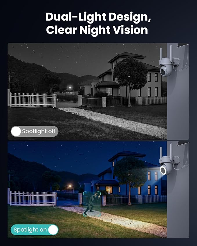 4K Security Cameras Wireless Outdoor No Subscription, 360° PTZ Home Security Cameras System, 64G Local Storage Home Hub, Human/Vehicle/Pet Recognition AI, Color Night Vision, 4 Cam-Kit