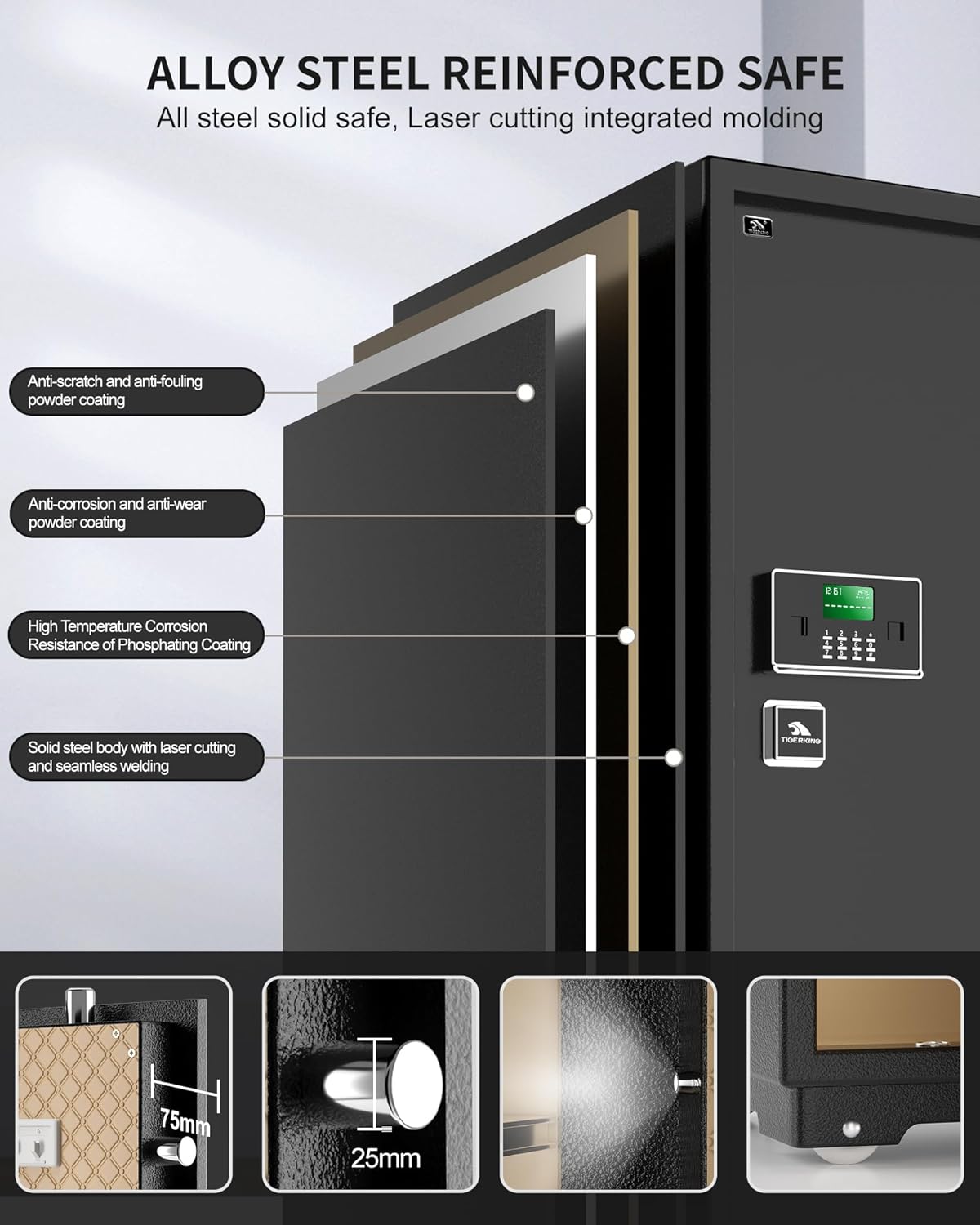 【US STOCK】TIGERKING 7.2 Cubic Feet Extra Large Heavy Duty Safe Box, Home Safe with Double Safety Key Lock and Separate Lock Box, Digital safe with 2 Removable Shelf for Home Hotel Office,132lbs