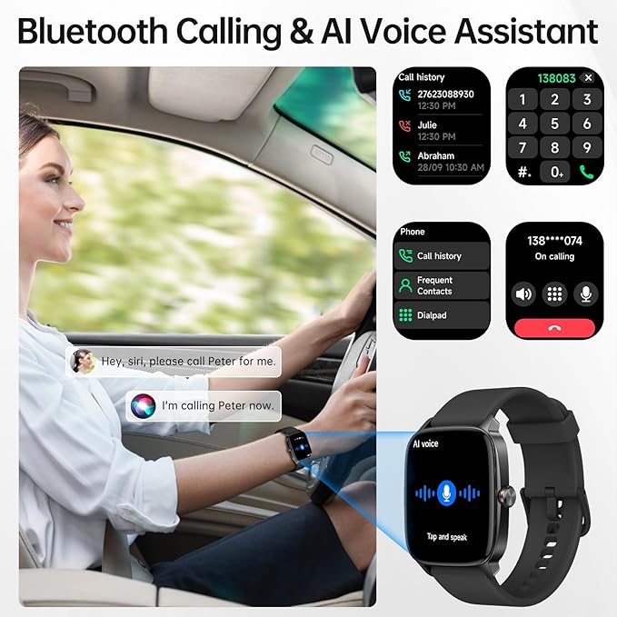 Smart Watches for Women Men with Bluetooth Call & AI Voice, 1.85" HD Fitness Tracker with Heart Rate SpO2 Sleep Monitor, 100+ Sports Modes,Mini Games, IP68 Waterproof Smartwatch for Android iOS Phones