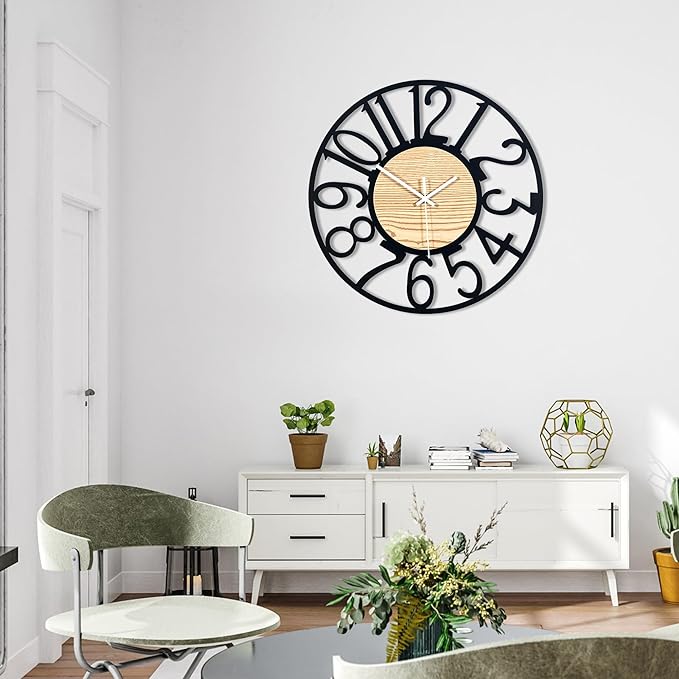 16inch/40cm Wall Clocks Battery Operated,Wall Clocks for Living Room Decor,Large Wall Clock for Classroom,Bathroom,Bedroom,Office (Wooden Arabic Numerals, 16 inches)