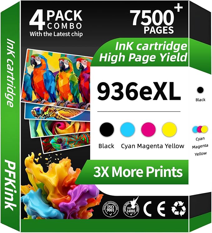 936e 936XL Ink Cartridges Combo Pack High Page Yield Compatible for HP 936 936e Ink Cartridge Work for OfficeJet Pro 9110b 9122e 9125e 9128e 9130b 9135e Wide Format 9720e 9730e (4-Pack)