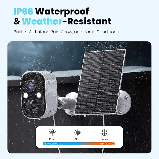Techage Solar Security Cameras Wireless Outdoor, 2K Battery Powered WiFi Cameras for Home Security with AI Motion Detection, Color Night Vision, 2-Way Talk, IP66 Waterproof, Cloud/SD Storage
