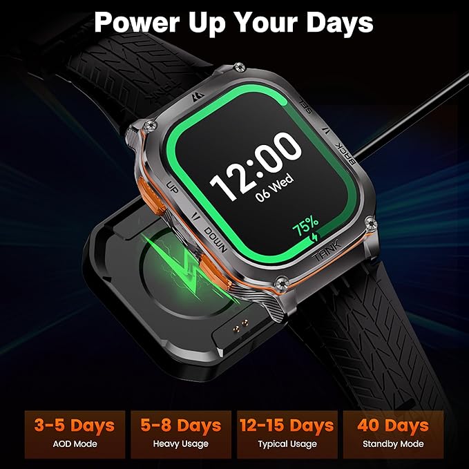 AMAZTIM Military Smart Watch with GPS, 6 Satellite Positioning/Compass, Stainless Steel Body, Waterproof, 480mAh Extra-Large Battery, Answer/Make Call, 2" AMOLED Screen, Compatible for Android iOS