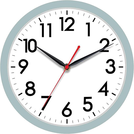 AKCISOT Wall Clock, Modern Small Wall Clocks Battery Operated 10 Inch, Silent Non-Ticking Analog Classic for Office, Home, Bathroom, Kitchen, Bedroom, School(Blue Gray)