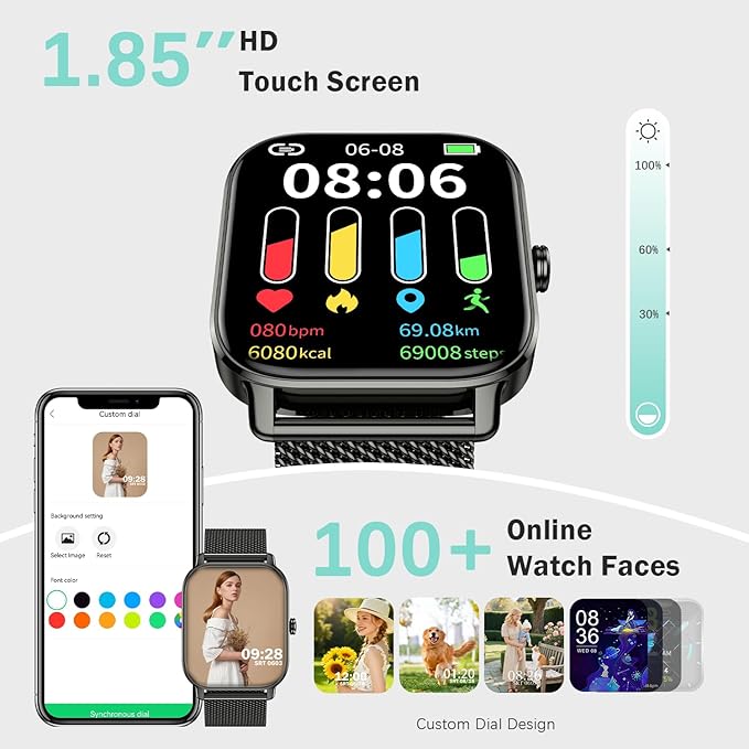 Smart Watch for Women Men Fitness: Waterproof Make Answer Call Digital Mens Watches Running Pedometer Smartwatch for Android Phone iPhone Samsung Compatible Heart Rate Monitor SpO2 Step Tracker