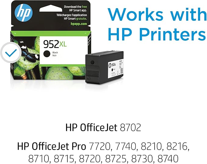 HP 952XL Black High-Yield Ink Cartridge Printers | Works OfficeJet 8702 OfficeJet Pro 7720, 7740, 8210, 8216, 8710, 8715, 8720, 8725, 8730, 8740 | Eligible for Instant Ink | F6U19AN