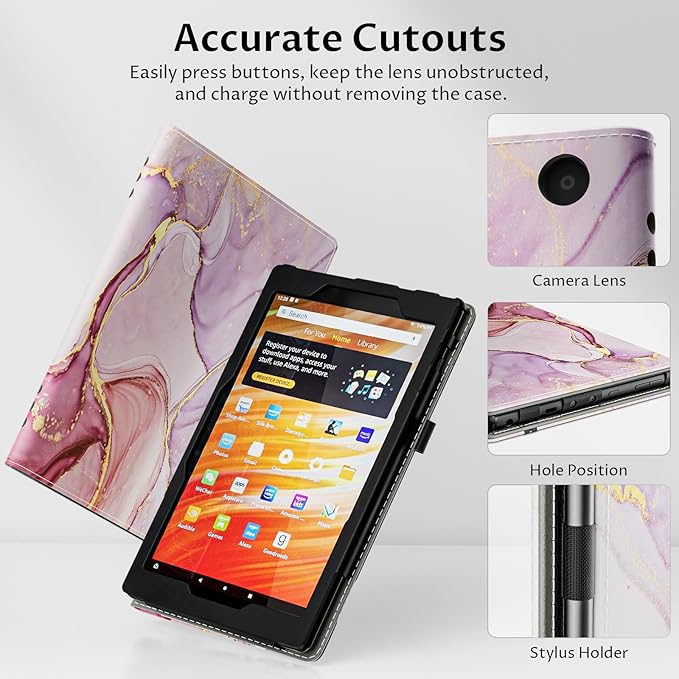 VORI Case for All-New Amazon Kindle Fire HD 10 Tablet (13th/11th Generation 2023/2021 Release) and Fire HD 10 Plus 10.1" - Slim Folding Stand Folio Cover with Auto Wake/Sleep & Hand Strap, Rose Swirl