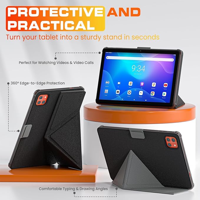 10 inch Tablet, Android 15 Tablet, 12GB RAM 128GB Storage, Expandable up to 2TB, with Foldable Stand Case, Octa-Core Processor, IPS HD Display, Wi-Fi 6 & Bluetooth 5.4, Widevine L1, 6000mAh Battery