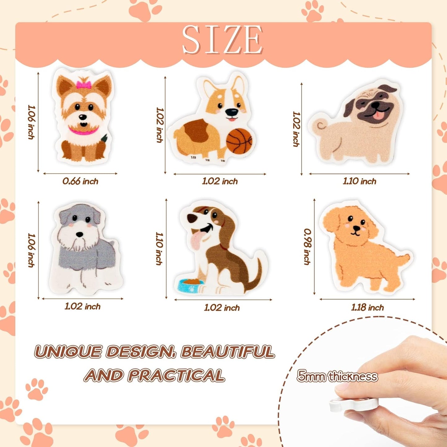 ANGOLIO 60PCS Animal Erasers for Kids - Cute Dog Pencil Toppers Classroom Rewards, 3D Mini Desk Pets for School Party Favors Birthday Gifts & Game Prizes