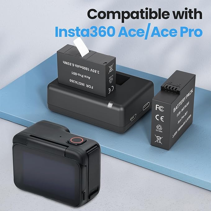 2 Packs 1800mAh Batteries for Insta 360 Action Camera, Compatible with Insta360 Ace Pro 2/Ace Pro/Ace Camera, with Dual Fast Charge Hub