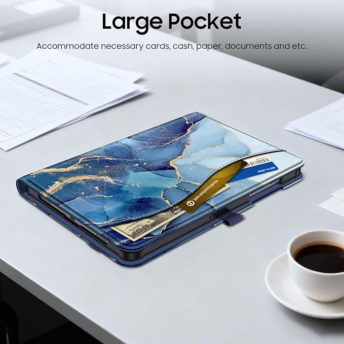 Fintie Case for Samsung Galaxy Tab A9 Plus/A9+ 5G 11 Inch 2023 Model (SM-X210/X216/X218), Multi-Angle Viewing Smart Stand Back Cover with Pocket Auto Wake/Sleep, Ocean Marble